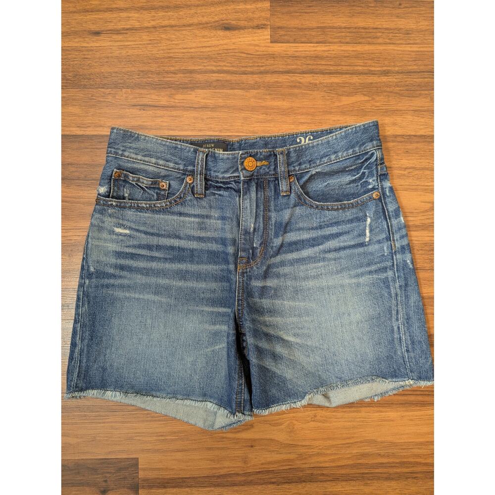 J.Crew Indigo Denim Cut-Off Shorts Size 26 Mid Rise Raw Hem Minimalist Casual